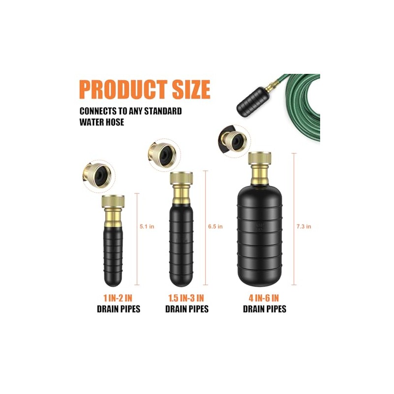 3-Piece Drain Cleaning Bladder Kit for Effective Clog Removal