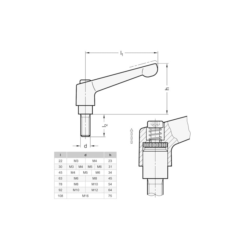 Ganter Normelemente GN 300.1-78-M10-32-SW 1-78-M10-32-SW Adjustable Clamping Lever with Stainless