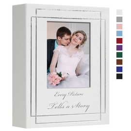 Hiwhy Photo Album 4x6 50 Photos Leather Cover Wedding Photo Albums Extra Large Capacity Picture Book with Beautiful Prints Presents for Wedding Baby Vacation White