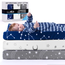 6 Pack Changing Pad Covers - Soft & Stretchy Jersey Cotton Diaper Changing Pad Covers - Blue Whale Ocean and Moon Stars Constellation Bundle