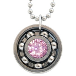 Derby Girl Designs Pink Ice AAAAA Cubic Zirconia Roller Derby Skate Bearing Pendant Necklace