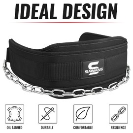 Dip Belt with 36 Inches Heavy Duty Bodybuilding Weight Lifting Dip Steel Chain for Pull Ups Exercise Gym Workout Powerlifting Training Neoprene Back Support Men Women Fitness (Black)