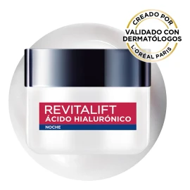Crema Nocturna L'Oréal Revitalift Ácido Hialurónico 50ml | Hidratación 24H | Relleno de Arrugas | Piel +25 Años