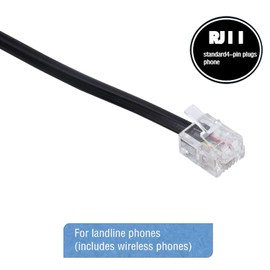 15-Feet Phone Telephone Extension Cord Cable Line Wire with Standard RJ11 6P4C Plugs for Landline Telephone,(Black15-ft, 2Pack)