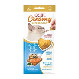 Catit Creamy Superfood Lickable Cat Treat – Hydrating and Healthy Treat for Cats of All Ages - Salmon with Quinoa & Spirulina, 4-Pack