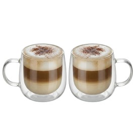 BEoneBEwin 10oz Double Walled Glass Coffee Mugs Set of 2, Clear Insulated Mug for Cappuccino, Latte, Borosilicate Glass Cup, Heat & Cold Resistant Glasses