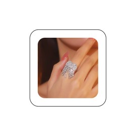 Inilbran Punk Crystal Heart Finger Ring Vintage Love Heart Wrap Open Ring Silver Heart CZ Tassel Chain Ring Heart Adjustable Stacking Ring Jewellery for Women, Zinc, No Gemstone