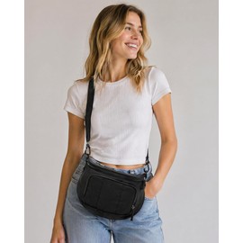 WOOMADA Puffy Crossbody Bag Bum Bag for Women, Fanny Pack Purse, Belt Bag with Shoulder Strap(black)