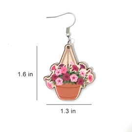 Hanging Plants Flower Petunia Wood Cut Cute Fun Drop Earrings for Women Jewelry Gift (Petunia)