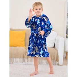 Kids Bathrobes Boys Toddler Animal Cartoon Robe Girls Bathrobe Flannel Nightgown Children Blue Shark Sleepwear Pajamas 6-7 years