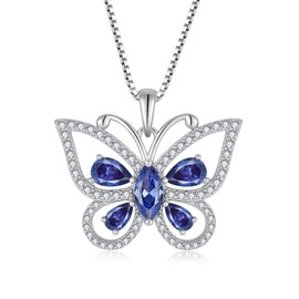 Oskani Butterfly Birthstone Pendant Necklace for Women 925 Sterling Silver 5A Cubic Zirconia December Birthstone Tanzanite Color Jewelry for Mother's Day Valentine Birthday for Her