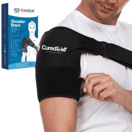CUREDWELL Shoulder Brace for Women & Men – Shoulder Compression Sleeve for Rotator Cuff Relief – Left/Right Support Brace with Pocket for Hot/Cold Pack – Adjustable Sling, Small