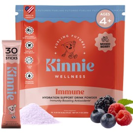 Kinnie Immune & Hydration Vitamin Mix for Kids - Mixed Berry Flavor - Sugar-Free - Immune Support - Zinc, Vitamin C & D, Electrolytes, & Super Mushroom Blend for Ages 4+ (30 Sticks)