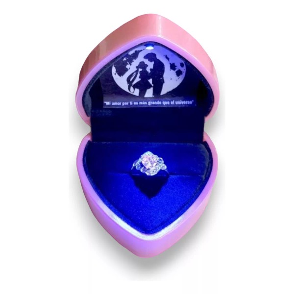 Dtup Anillo Compromiso Sailor Moon Corazon Rosa Oro Y Plata