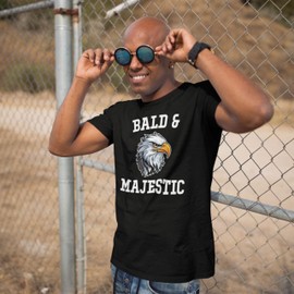 Bald and Majestic - Funny Dad Joke Shirt Adult Humor Novelty Shirt Birthday Gift for Bald Dads, Grandpa, Husband Heather Navy X-Large
