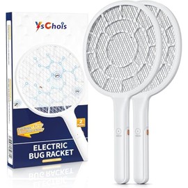 YsChois Electric Fly Swatter, Bug Zapper Companion, Mosquito Killer Racket | Gold Zone Voltage, 3mm Mesh, Apple-Like Weight, AA Battery Operated (not incl), Pro Swat Tips for Indoor & Outdoor, 2 Packs