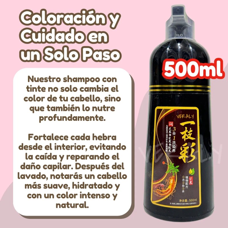 3 Pz Shampoo Tinte Instantáneo Cubre Canas Natural Jengibre