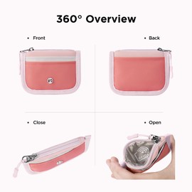 Babysun Mini Rfid Card Holder Slim Wallet with Change Zipper Pocket/3 Crad Slots/Key Ring, Small Wallet Thin Credit Card Wallet for Women & Men Pink Orange