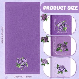 FuWeave 3 Pcs Purple Rose Hand Towels Lavender Purple Bathroom Decor Embroidered Floral Farmhouse Decorative Towels for Bathroom Kitchen Decor, 100% Cotton, 13. 3 x 29. 5''