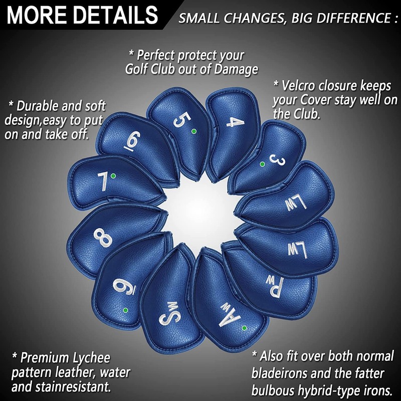 Golf Iron Head Covers Numbers Synthetic Leather Headcover Deluxe Value