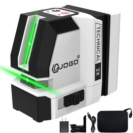 G JOGO Laser Level, 100Ft Dual Modules Self Leveling Green Cross Line Lasers, Lazer Leveler for Picture Hanging with Brightness Adjustment, Magnetic Bracket Carrying Case Rechargeable Battery Included