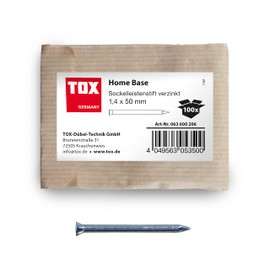 TOX Home Base 63600206 Skirting Board Pins Blue Galvanised with Deep Countersunk Head in Recyclable Paper Packaging for Fixing Skirting Boards, Slats Wood and Much More Pack of 100, Silver, 1.4 x 50