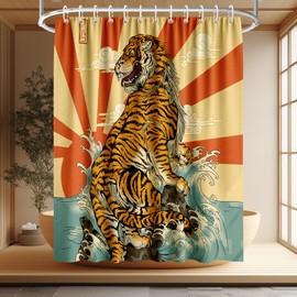 KAIRA Fierce Tiger Art Shower Curtain with Hooks, 72" W x 72" L, Waterproof and Durable Polyester Fabric, Easy to Clean, Quick-Drying Bathroom Decor