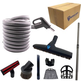 Wessel-Werk Central Vacuum Hose Kit with Floor and Household Vacuum Attachments, Crushproof Hose with On/Off Switch Control