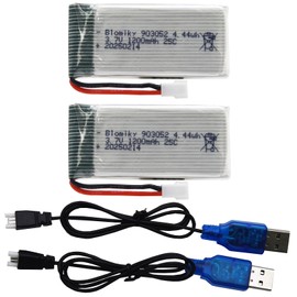 Blomiky 2 Pack 3.7V 1S 1200mAh Li-PO MX2.0 Plug 25C Batteries and 2 Charger Cables for Syma X5SW X5SC RC Quadcopter Helicopter Drone / 3.7V 1200mAh MX2.0 * 2