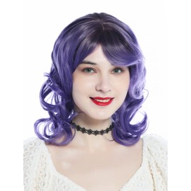 WIG ME UP - SZL0672-T-009 Cute Women's Wig Shoulder Length Curls Ombre Dark Brown Purple
