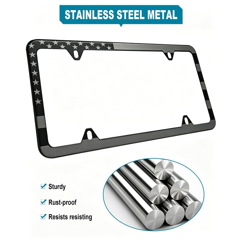 RCKJNJ American Flag License Plate Frames- Heavy Duty Stainless Steel