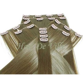 10 Pcs Full Head Heat Resistant Synthetic Clip In Hair Extensions Long 16 Inches 125 g Color Light Brown