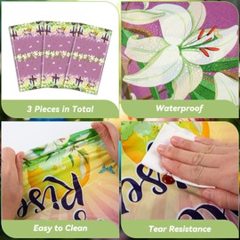 Mindsoft 3 Pcs He Is Risen Easter Tablecloth Spring Lily Floral Plastic Tablecloth 54 x 108'' Disposable Rectangle Table Decorations Religious Cross Table Cover for Easter Brunch Garden Kitchen Dining