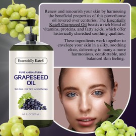 Essentially KateS Grapeseed Oil 33.8 Fl Oz - Pack of 2 x 16.9 Fl Oz - 100% Pure and Natural and Cold Pressed