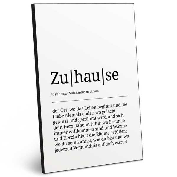 ARTFAVES® Wooden Picture - German Word Explanation / Duden Definition: Zuhause – Black and White Decorative Wall Picture Wooden Sign with Slogan 19 x 28 x 1 cm / Living Room / Bedroom