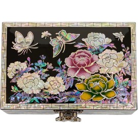February Mountain Mother of Pearl Small Jewelry Box Flowers and Butterflies Design Gifts for Women Wife Sister Grandma Girl friend Birthday Wedding Mothers day gifts