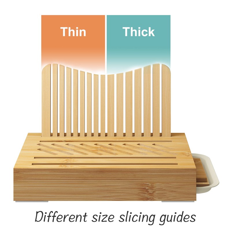 Bamboo Bread Slicer - Adjustable Width Guides. Sturdy Wooden Cutting