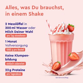 gloryfeel Veganes Proteinpulver Erdbeere - 1kg pflanzliches Eiwei? - 33 Portionen mit 22g Protein - OHNE Soja - Aus Erbsen-, Ackerbohnen- und Sonnenblumenprotein Pulver - 100% vegan & laktosefrei