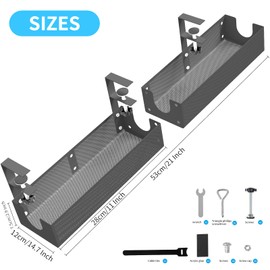 Under Desk Cable Management Combinable Metal Under Desk Wire Management Clamp Mount Under Table Cord Management Tray No Damage The Desk (Black)