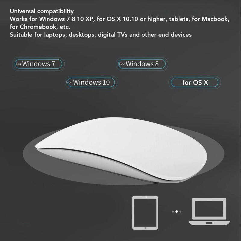 Wireless Bluetooth Mouse Ergonomic Curved Optical Touch USB C Rechargeable