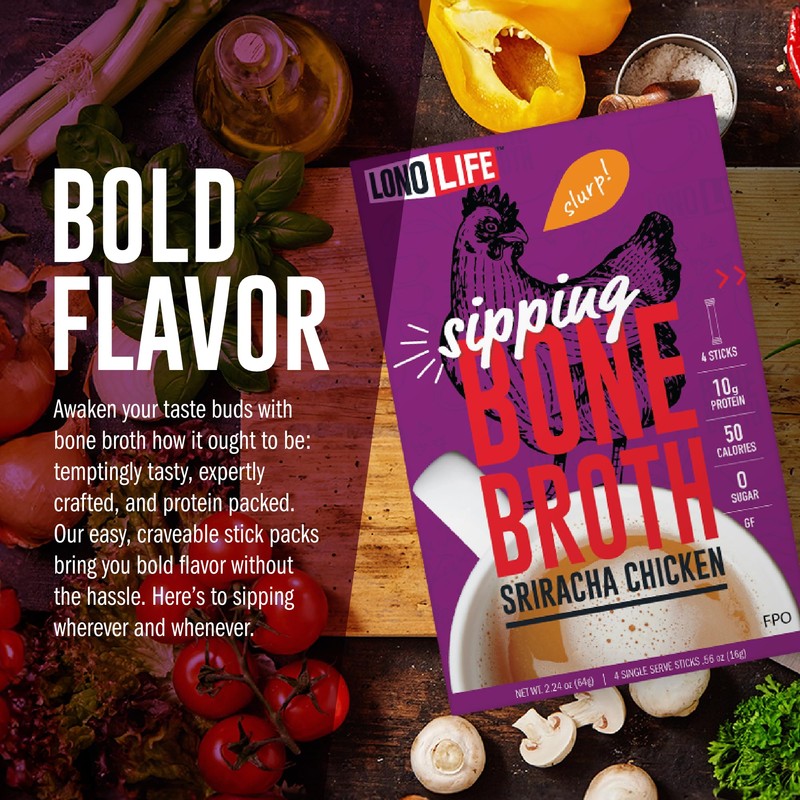 LonoLife Sriracha Chicken Bone Broth Powder Mix | 10g Protein