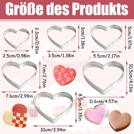 6 Stück Ausstechformen Herzbackform Set, 2.5-11.6cm Edelstahl Herz-Tortenring, Herz Keksausstecher, Fondant Herzausstecher für Valentinstag Geburtstag Thanksgiving DIY Plätzchen Kekse Tortendeko