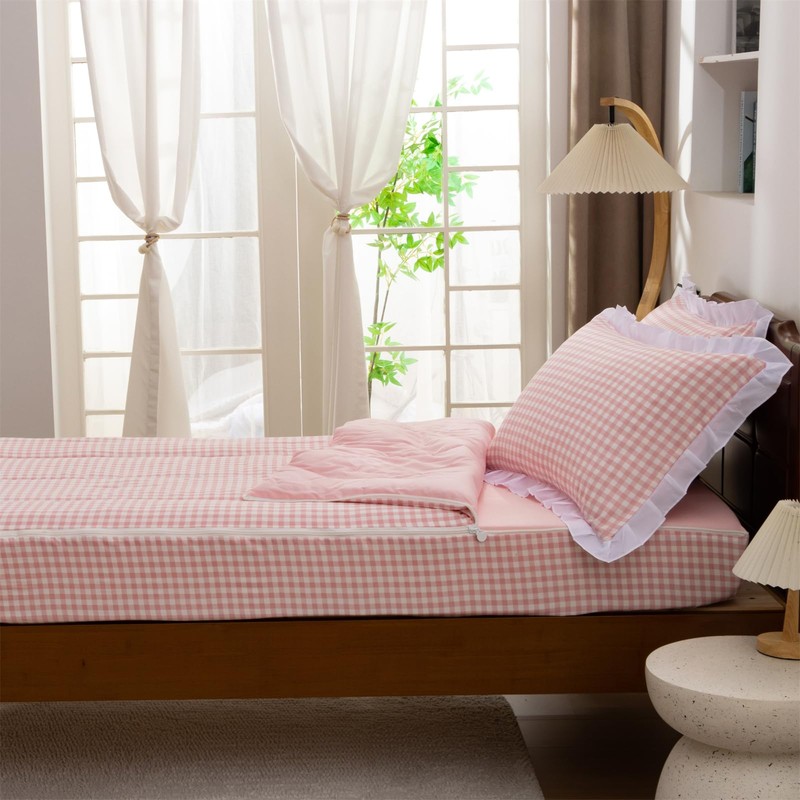 Aimuan Zipper Bedding Twin Zip Up Bedding Set Pink Checked