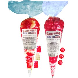 Red Wild Cherry White Strawberry Banana Gummy Gummi Bears And Sour Cherry Balls Fire Engine Red (NET WT 21 OZ) Gourmet Kruise Signature Gift Bags