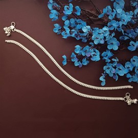 Efulgenz Silver Anklet Indian Silver Ankle Bracelets for Women Bollywood Metal Beads Wedding Payal Anklet Pair for Women Anklet Bells Bracelets Foot Jewelry, One Size, Copper, no gemstone