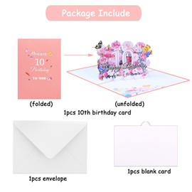 10th Birthday Card 3D Pop Up Birthday Card 10 Years Old Birthday Card 10th Birthday Decorations for Girl Happy 10 Years Old Birthday Gifts