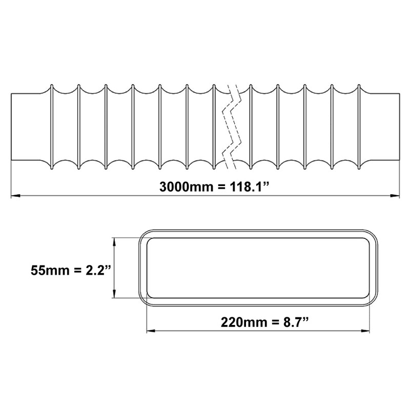 220 x 55 mm - 3 m flat channel PVC