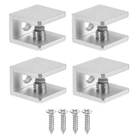 PATIKIL 4 Pcs Adjustable Frameless Glass Shelf Bracket, 6-8 mm Shower Glass Clamp Clip Wall Mounted Zinc Alloy Clamp Holder Rectangular for Wall Wood Shower Acrylic Shelf Brushed, Silver