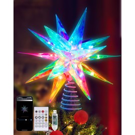 Ariceleo RGB LED Christmas Tree Topper Star - APP-Controlled, USB Powered, Decorative 10.6" Christmas Star with Timer, Perfect for Small Ornaments and Indoor Xmas Parties - Multi-Color Lighting