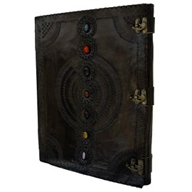 TUZECH Seven Chakra Medieval Stone Embossed Handmade Jumbo Leather Journal Book of Shadows Notebook Office Diary College Poetry Sketch (Black, 22 Inches)